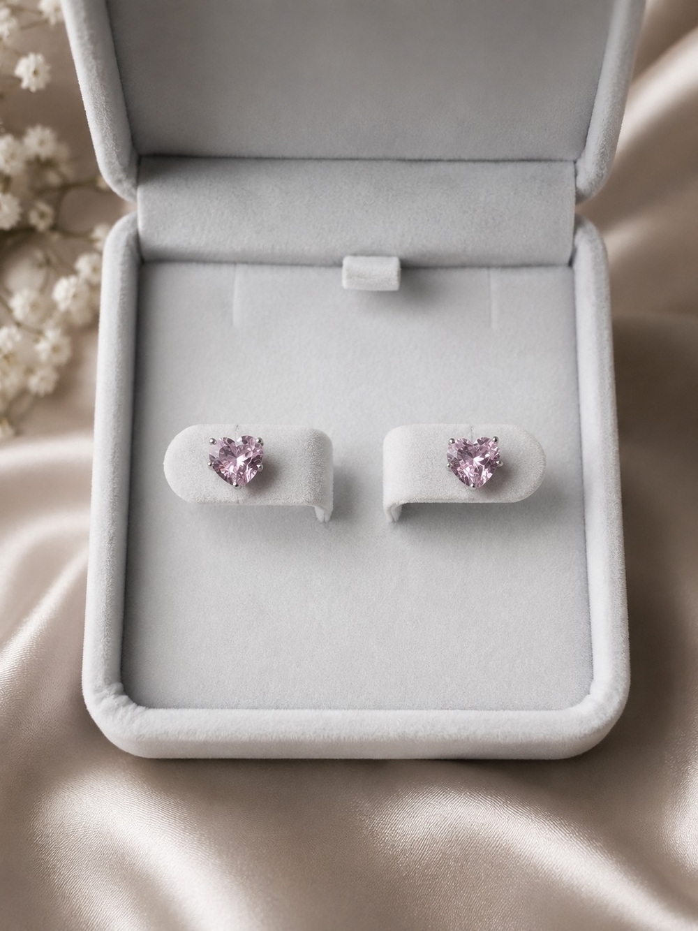 Heart-Shaped Pink Crystal Stud Earrings - Elegant Women's Jewelry